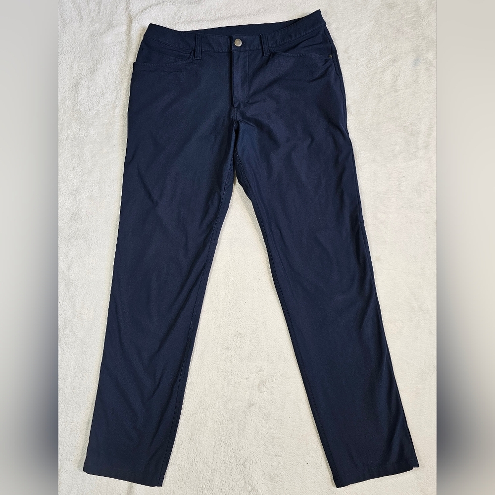 Lululemon Men Solid Classic Navy Blue ABC Classic Warpstreme Pants Hemmed 32.